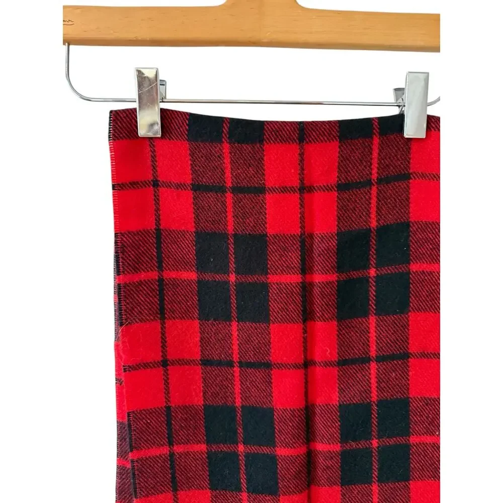 Vintage Christian Dior Buffalo Plaid Fringed Scarf Red Black